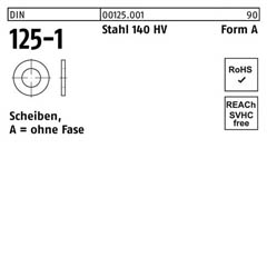 DIN 125-1, Scheiben, ohne Fase, Stahl 140 HV Form A, 2,2 x 5 x 0,3 - 5000 Stück