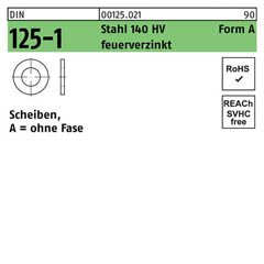 DIN 125-1, Scheiben, ohne Fase, Stahl 140 HV Form A feuerverzinkt, 6,4 x 12 x 1,6 - 1000 Stück