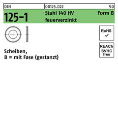 DIN 125-1, Scheiben, mit Fase (gestanzt), Stahl 140 HV Form B feuerverzinkt, 6,4 x 12 x 1,6 - 1000 Stück