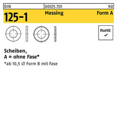 DIN 125-1, Scheiben, Messing Form A, 2,2 x 5 x 0,3 - 1000 Stück