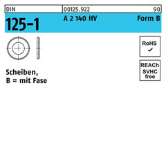 DIN 125-1, Scheiben, mit Fase, Edelstahl A 2, 140 HV Form B, 4,3 x 9 x 0,8 - 1000 Stück