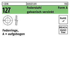 ~DIN 127 Federstahl Form A galvanisch verzinkt Federringe, aufgebogen | A 3 | 1000 Stück