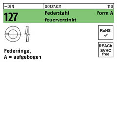 ~DIN 127 Federstahl Form A feuerverzinkt Federringe, aufgebogen | A 6 | 1000 Stück