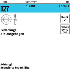 ~DIN 127 1.4310 Form A Federringe, aufgebogen | A 3 | 1000 Stück