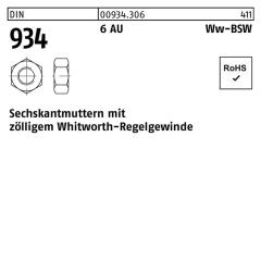 DIN 934, Sechskantmuttern mit zölligem Whitworth-Regelgewinde, Stahl 6 AU, WW 1/2 - 100 Stück