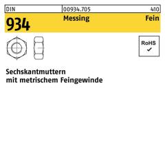 DIN 934, Sechskantmuttern mit metrischem Feingewinde, Messing, M 10 x 1 - 100 Stück