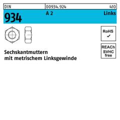 DIN 934, Sechskantmuttern mit metrischem Linksgewinde, Edelstahl A 2 - 70, M 16 - 25 Stück