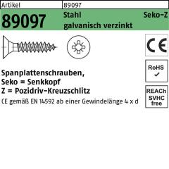 Spanplattenschrauben CE 3,5 x 16, PZ2, Senkkopf, Stahl, galvanisch verzinkt - 1000 Stück